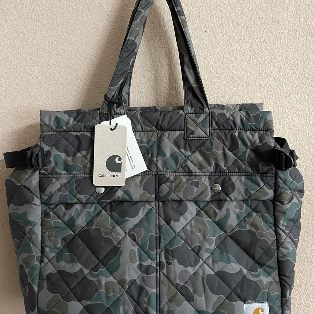 NWT Carhartt WIP Myton Grey Duck Camouflage Quilted Travel Tote Bag